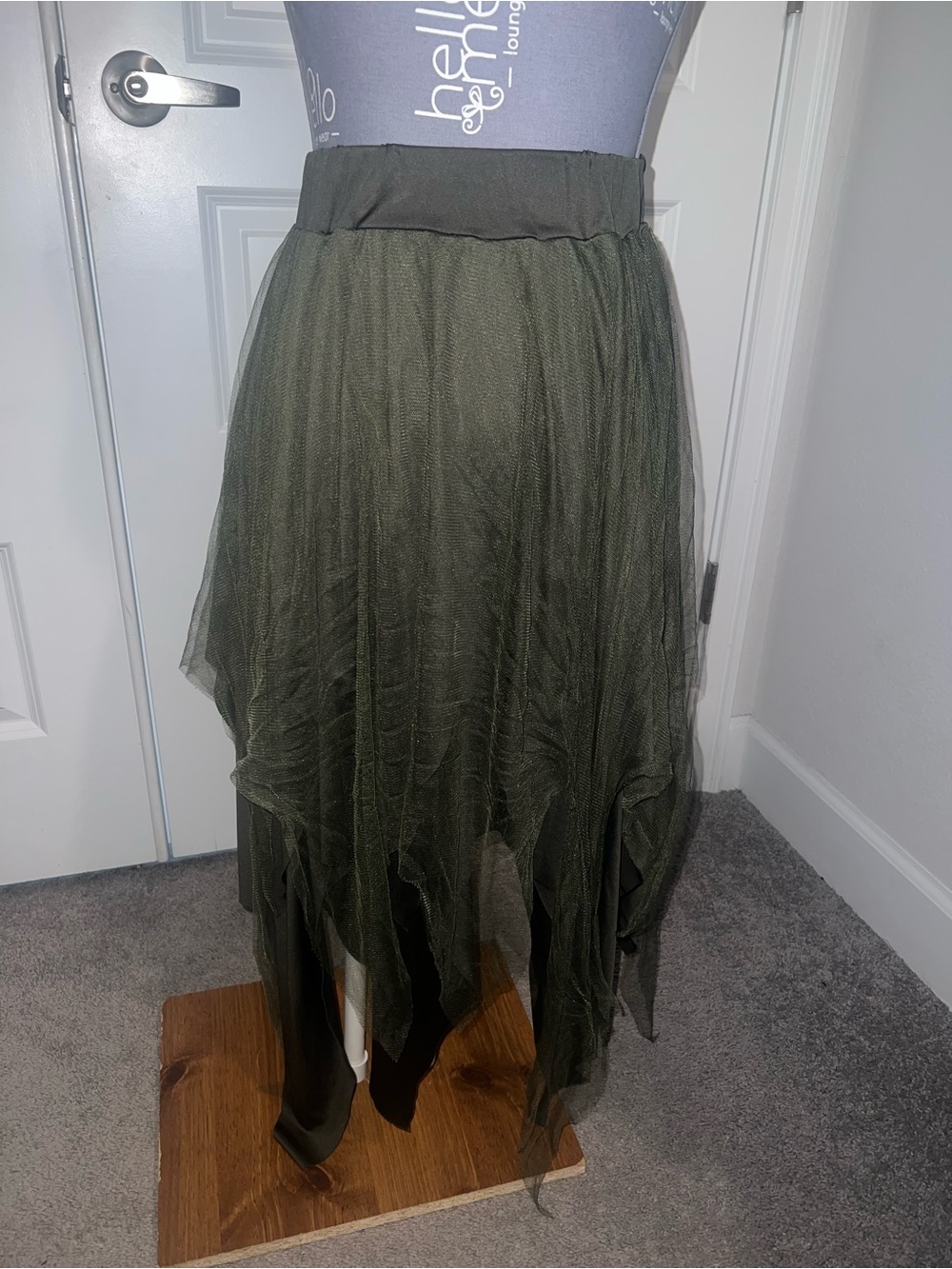 Olive Green Layered Tulle Midi Skirt - Picture 1 of 3
